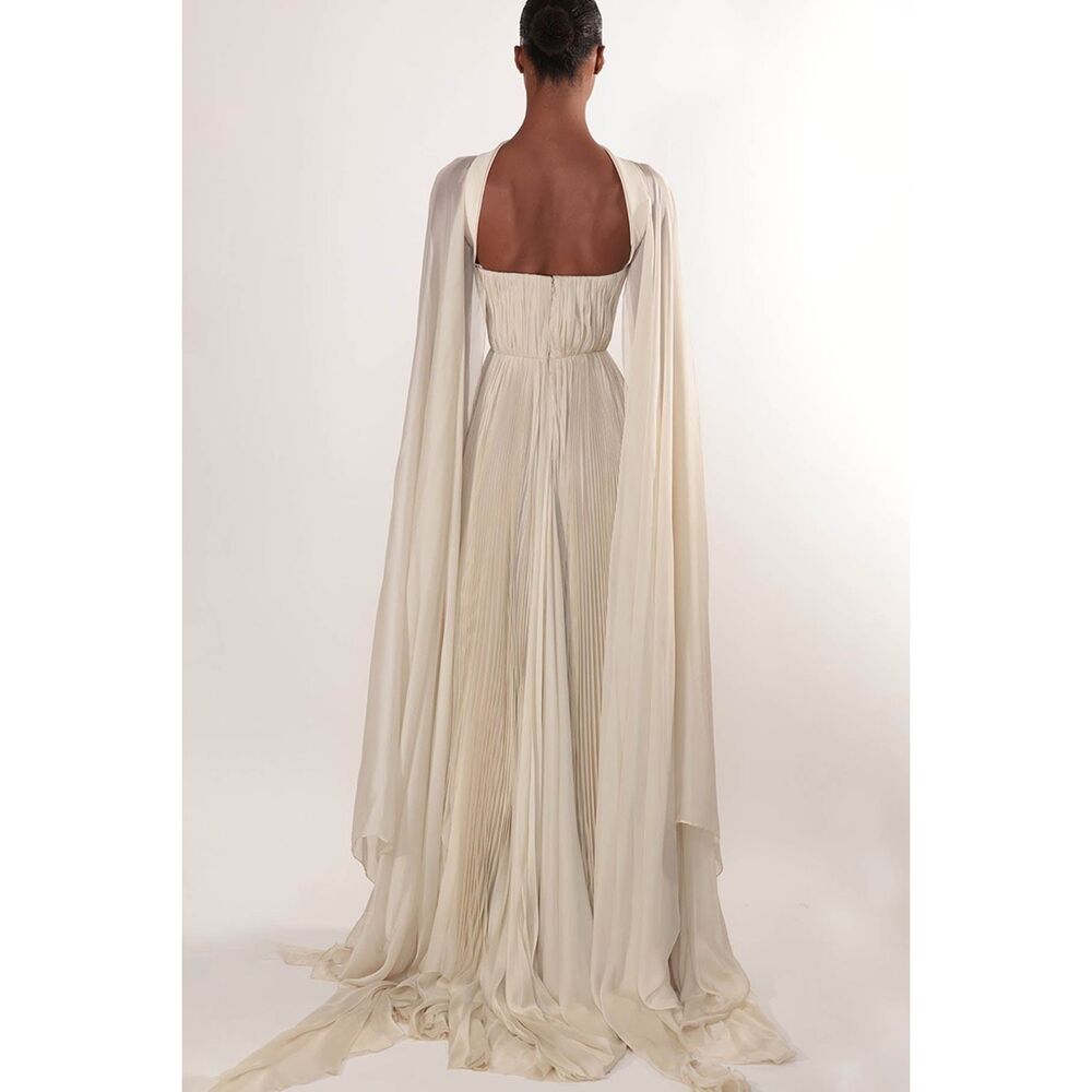BIBHU MOHAPATRA Pleated Silk Chiffon Strapless Gown with Cape Detail US8 $9015 - Picture 3 of 16